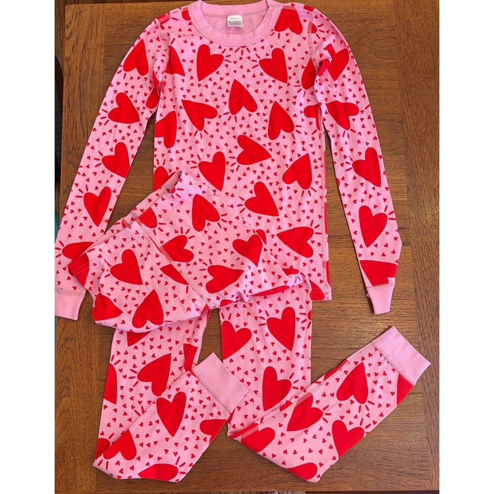 Hanna Andersson Girls 12 2-Piece Organic Cotton Heart Pajamas Long Sleeve